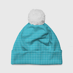 Шапка с помпоном Мелкие снежинки паттерн голубой, цвет: 3D-белый