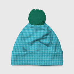 Шапка с помпоном Мелкие снежинки паттерн голубой, цвет: 3D-зеленый