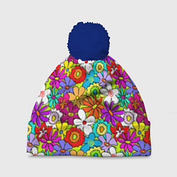 Шапка с помпоном Floral multicolour, цвет: 3D-тёмно-синий