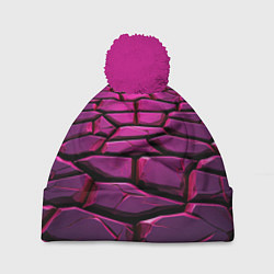 Шапка с помпоном Фиолетовая абстрактная плитка, цвет: 3D-малиновый