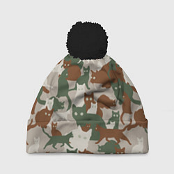 Шапка с помпоном Кошки - камуфляж, цвет: 3D-черный