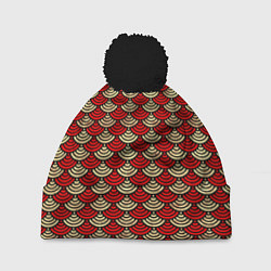 Шапка с помпоном Золотая и красная чешуя, цвет: 3D-черный