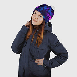 Шапка с помпоном Яркие кислотная разноцветные пятна в виде камуфляж, цвет: 3D-белый — фото 2