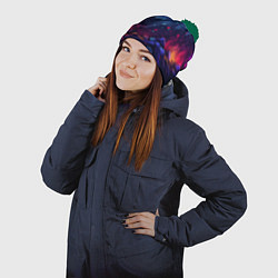 Шапка с помпоном Абстрактный камуфляж в кислотных абстрактных пятна, цвет: 3D-зеленый — фото 2