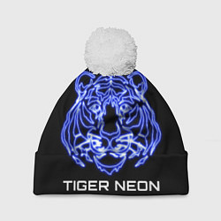 Шапка с помпоном Tiger neon art, цвет: 3D-белый