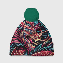 Шапка с помпоном Татуха японского дракона - ирезуми, цвет: 3D-зеленый