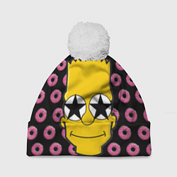 Шапка с помпоном Барт Симпсон на фоне пончиков, цвет: 3D-белый