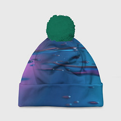 Шапка с помпоном Неоновая поверхность синяя с каплями воды, цвет: 3D-зеленый