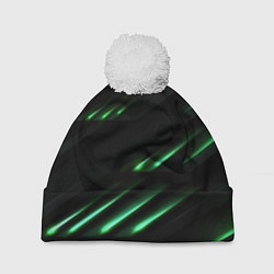 Шапка с помпоном Спортивный черно-зеленый стиль, цвет: 3D-белый