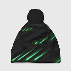 Шапка с помпоном Спортивный черно-зеленый стиль, цвет: 3D-черный