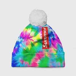 Шапка с помпоном Color abstraction - summer, цвет: 3D-белый