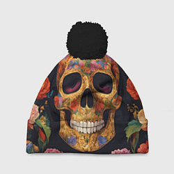 Шапка c помпоном Bright colors and skull