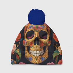 Шапка с помпоном Bright colors and skull, цвет: 3D-тёмно-синий