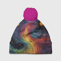 Шапка с помпоном Звездный вихрь абстрактная живопись, цвет: 3D-малиновый