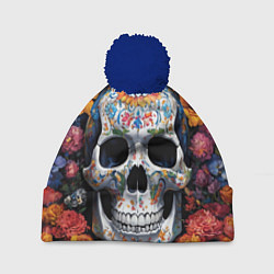 Шапка с помпоном Bright colors and a skull, цвет: 3D-тёмно-синий