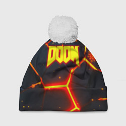Шапка с помпоном Doom плиты лого в огне, цвет: 3D-белый