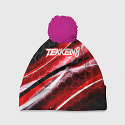 Шапка с помпоном Tekken 8 огненное лого файтинг, цвет: 3D-малиновый