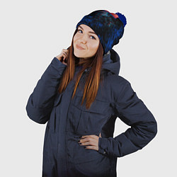 Шапка с помпоном Нинтендо брызги красок глитч, цвет: 3D-тёмно-синий — фото 2