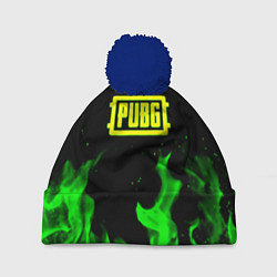 Шапка c помпоном PUBG кислотное лого огненный стиль