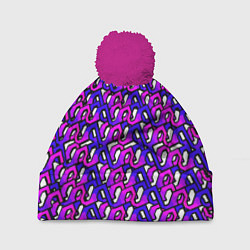 Шапка с помпоном Фиолетовый узор и чёрная обводка, цвет: 3D-малиновый