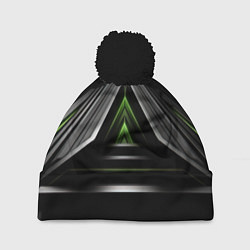Шапка с помпоном Black green abstract nvidia style, цвет: 3D-черный
