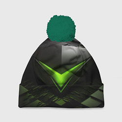 Шапка с помпоном Зеленая яркая плашка на черном абстракция, цвет: 3D-зеленый