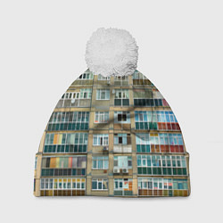 Шапка с помпоном Панельный дом, цвет: 3D-белый