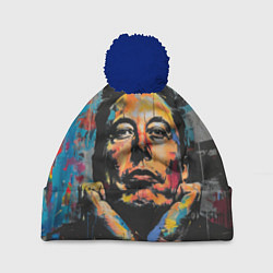 Шапка с помпоном Илон Маск граффити портрет, цвет: 3D-тёмно-синий