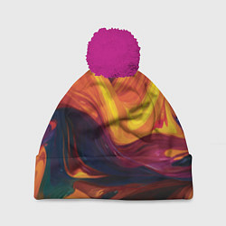 Шапка с помпоном Цветная абстракция colorful, цвет: 3D-малиновый