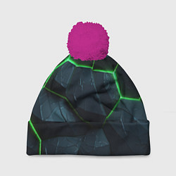 Шапка с помпоном Abstract dark green geometry style, цвет: 3D-малиновый