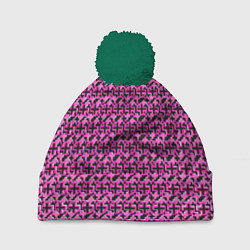 Шапка с помпоном Чёрные плюсики на розовом фоне, цвет: 3D-зеленый