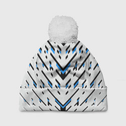 Шапка с помпоном Black and blue stripes on a white background, цвет: 3D-белый