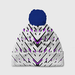 Шапка с помпоном Black and purple stripes on a white background, цвет: 3D-тёмно-синий
