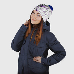 Шапка с помпоном Black and purple stripes on a white background, цвет: 3D-тёмно-синий — фото 2