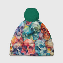 Шапка с помпоном Красочный узор с черепами, цвет: 3D-зеленый