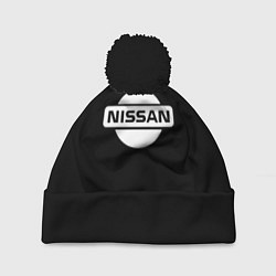 Шапка с помпоном Nissan logo white, цвет: 3D-черный