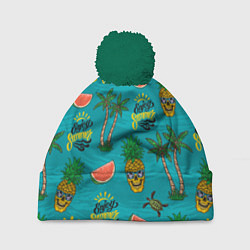 Шапка с помпоном Enjoy summer pattern - pineapple, цвет: 3D-зеленый