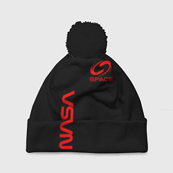 Шапка с помпоном Nasa space red logo, цвет: 3D-черный
