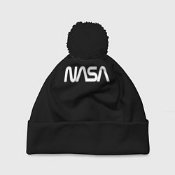 Шапка с помпоном Nasa white logo, цвет: 3D-черный