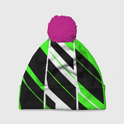 Шапка с помпоном Black and green stripes on a white background, цвет: 3D-малиновый