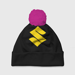 Шапка с помпоном Suzuki logo yellow, цвет: 3D-малиновый