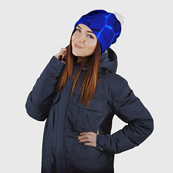 Шапка с помпоном Текстура темных синих неоновые плиты, цвет: 3D-белый — фото 2