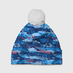 Шапка с помпоном Яркий абстрактный рисунок для спорта, цвет: 3D-белый
