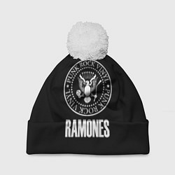 Шапка с помпоном Ramones rock logo, цвет: 3D-белый