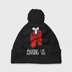 Шапка с помпоном Among us logo red, цвет: 3D-черный