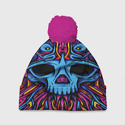 Шапка c помпоном Skull tatoo steel