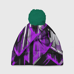 Шапка с помпоном White and purple abstraction on a black background, цвет: 3D-зеленый