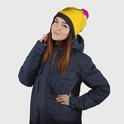 Шапка с помпоном Сокрушу пред ним врагов его НИКА желтая, цвет: 3D-малиновый — фото 2