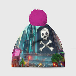 Шапка c помпоном Minecraft district with skull - ai art fantasy