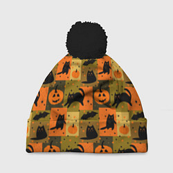 Шапка с помпоном Хэллоуин мозаика, цвет: 3D-черный